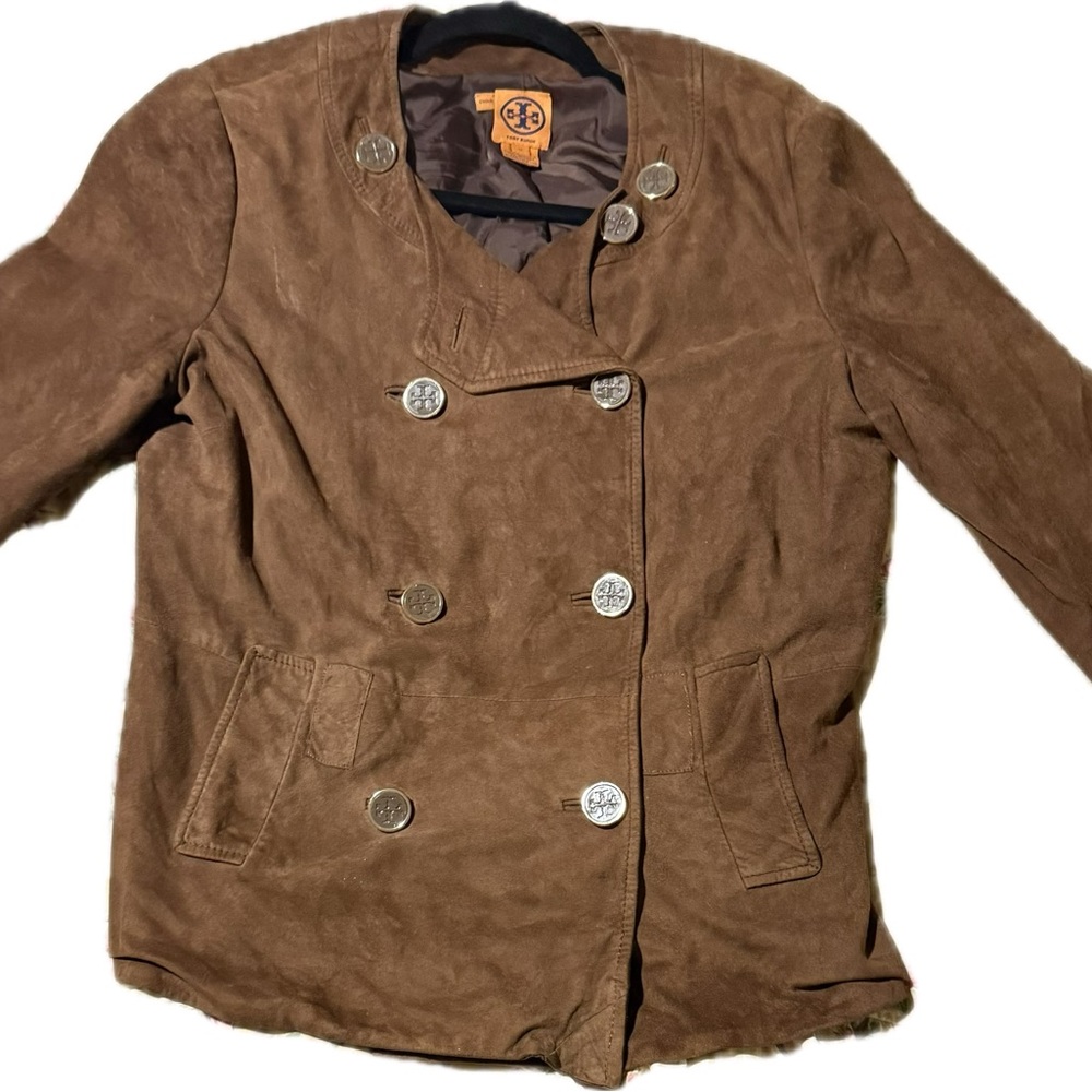 TORY BURCH CHOCOLATE BROWN SOFT SUEDE *9 EMBOSSED Tory Burch Buttons JACKET Sz12